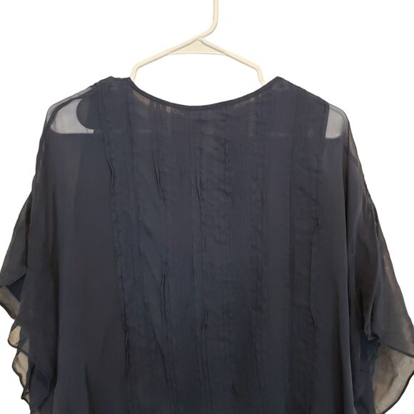 Diane Von Furstenberg Silk Navy Blue Evening Top Long Sleeve Small - Picture 6 of 8